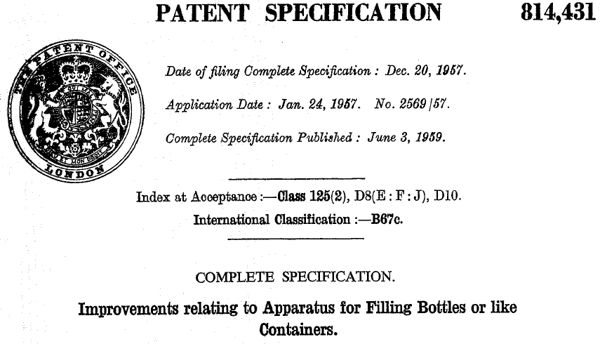 GB814431 (A) - Improvements relating to apparatus for filling bottles or like containers